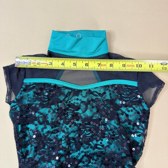 Weissman Teal Sequin Lace Dance Costume IC 7/8 + Headpiece - Picture 4 of 10
